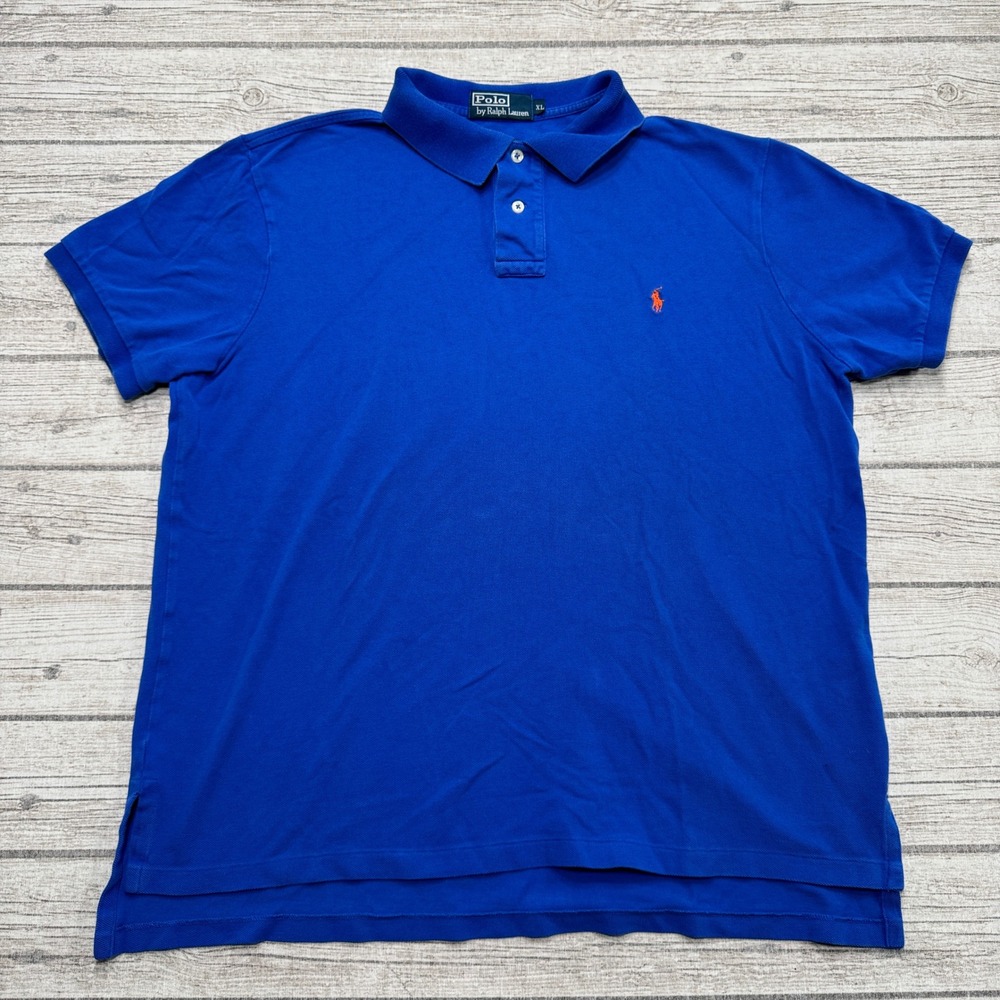 Polo Ralph Lauren Shirt Mens XL Blue Custom Fit Short Sleeve Cotton Pique Preppy